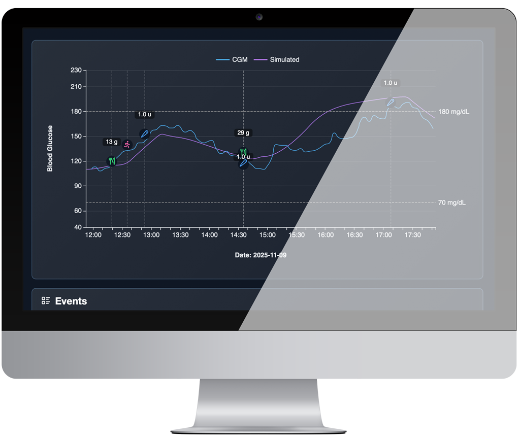 Desktop mockup of blood glucose simulator